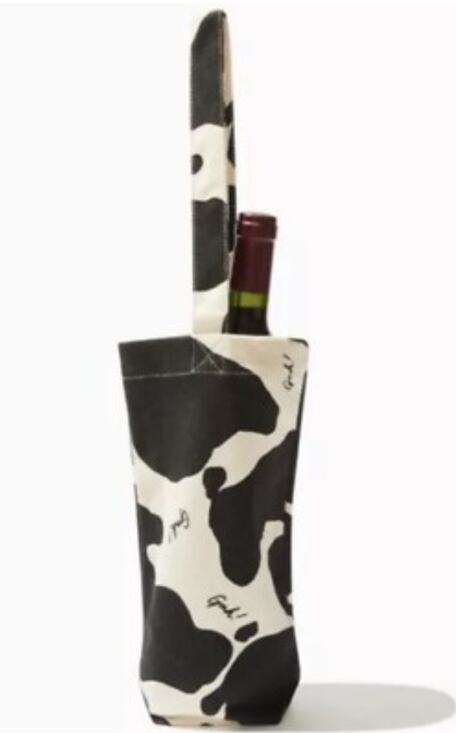 Gah! Other - Gah! Cow Print Wine Tote – Black White Canvas Bottle Carrier NWT